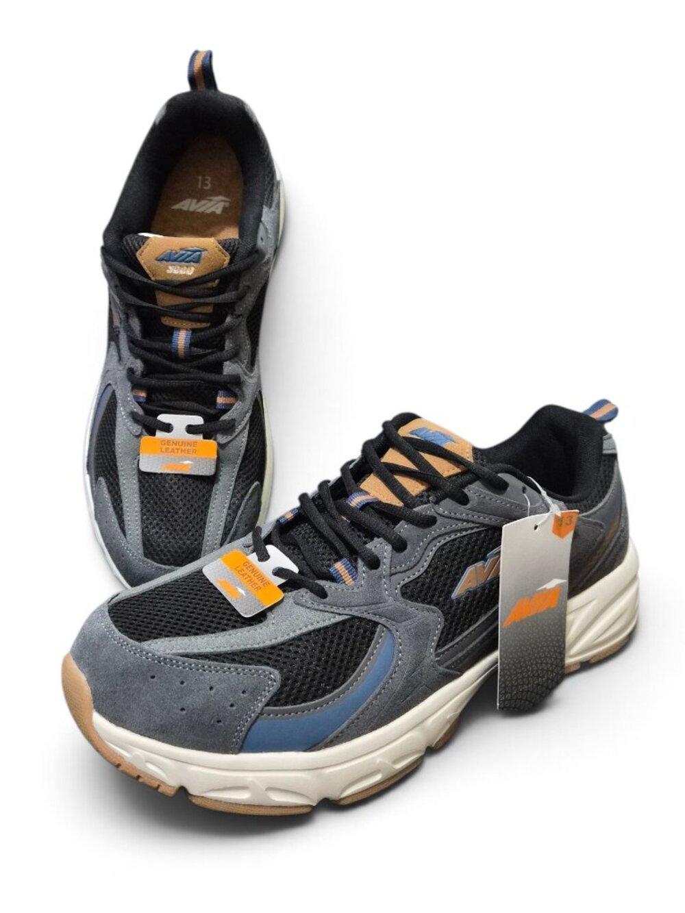 Avia Mens 5000 Athletic Running Sneakers Sizes 12 & 13 Mesh Leather Suede Black